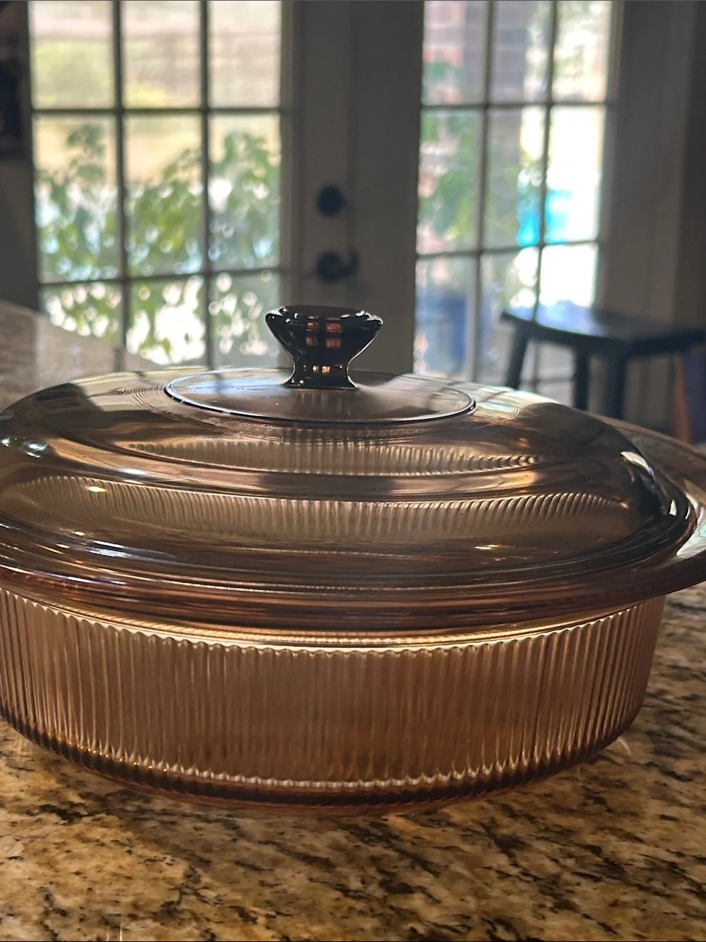Vision Amber Glass Covered Casserole Dish - Microwave Stovetop Refrigerator Dish